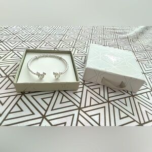 DISNEY Mickey & Minnie Silver Beaded Open Cuff Bracelet 🤍✨